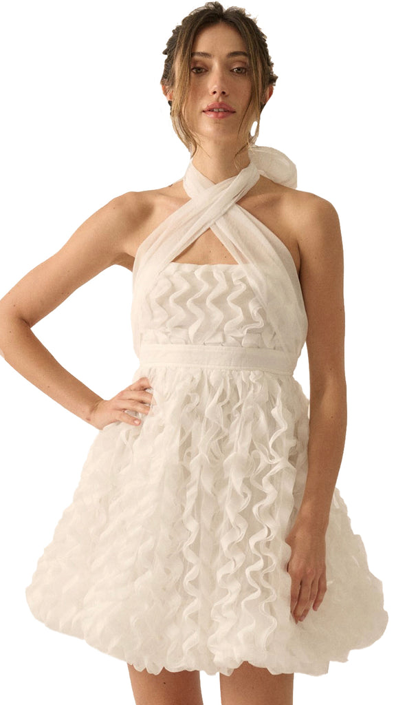 Rehearsal Night Ruffled Halter Dress- Off White