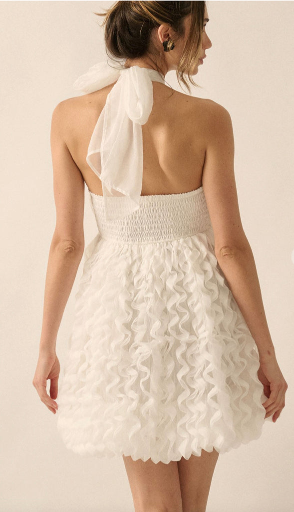 Rehearsal Night Ruffled Halter Dress- Off White
