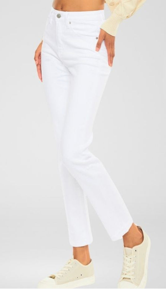High Rise Slim Straight Denim- White