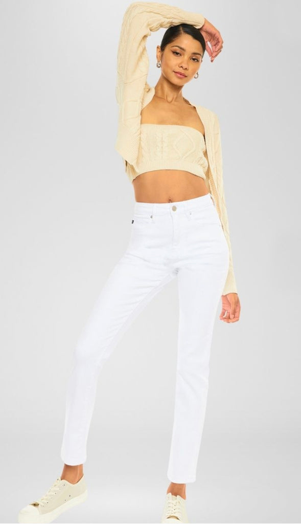 High Rise Slim Straight Denim- White