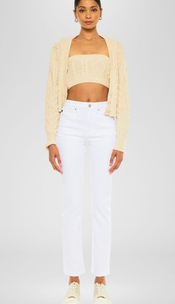High Rise Slim Straight Denim- White