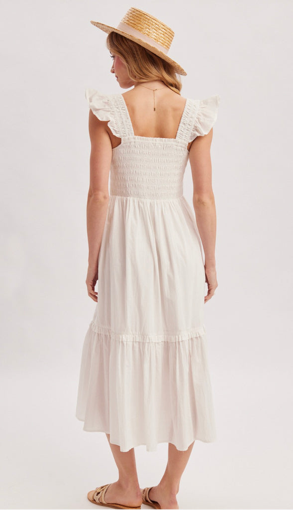 Ready For Brunch Smocked Square Neck Midi Dress- Ivory