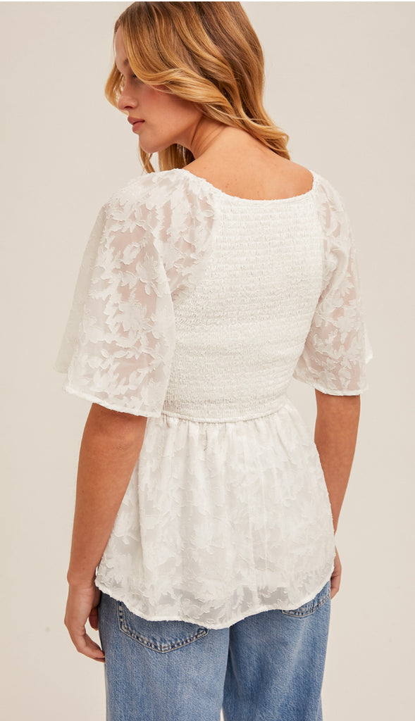 My Moment Flutter Sleeve Lace Top- Off White