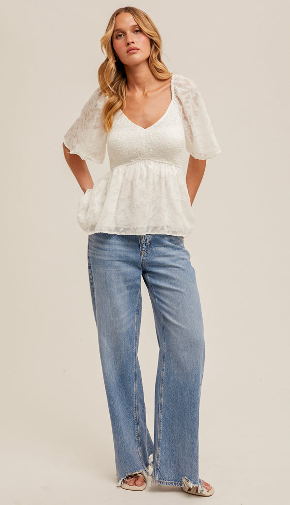 My Moment Flutter Sleeve Lace Top- Off White