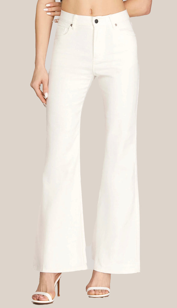 High Rise Boot Cut Stretch Twill Pants- Off White
