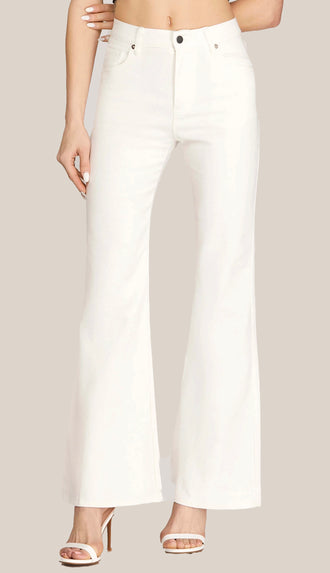 High Rise Boot Cut Stretch Twill Pants- Off White