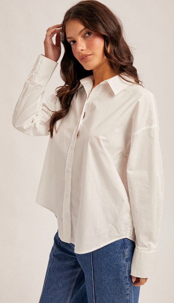 Oversized Button Down Poplin Shirt- White