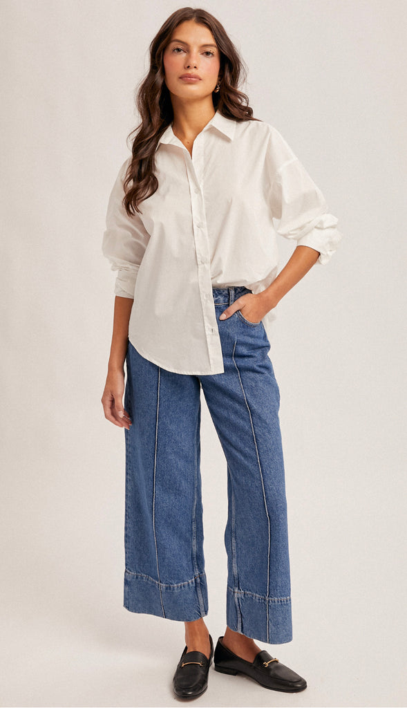 Oversized Button Down Poplin Shirt- White