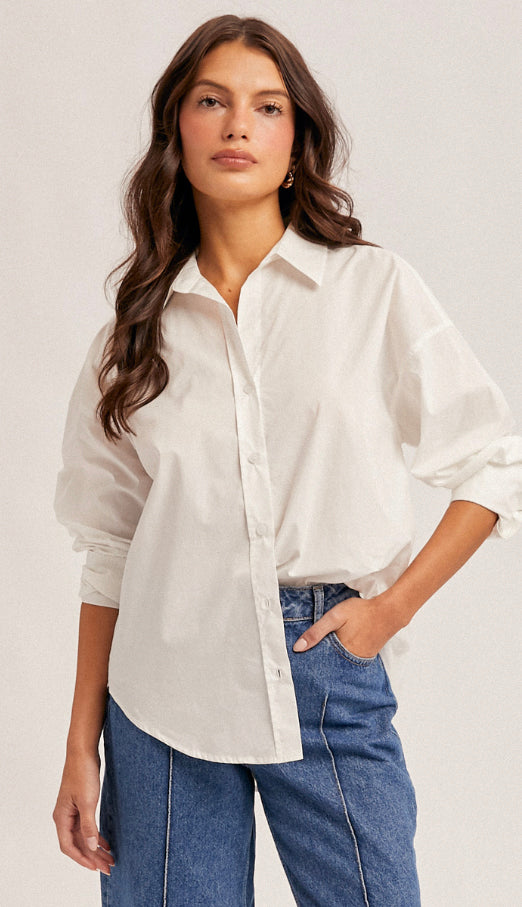 Oversized Button Down Poplin Shirt- White