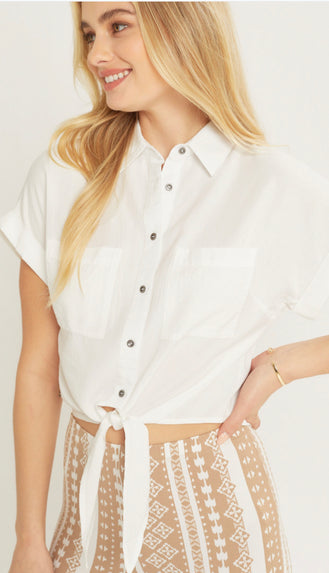 Essentially Good Tie Front Blouse- White
