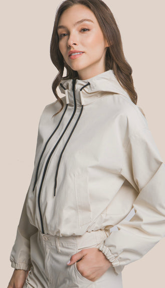 Lulu Hooded Full Zip Jacket- Cream