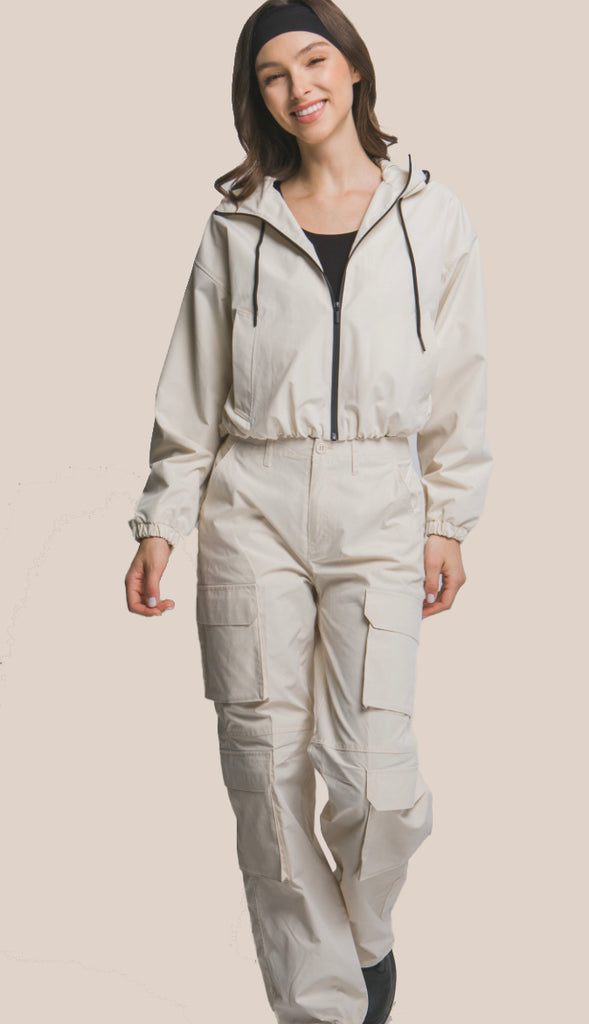 Lulu Hooded Full Zip Jacket- Cream