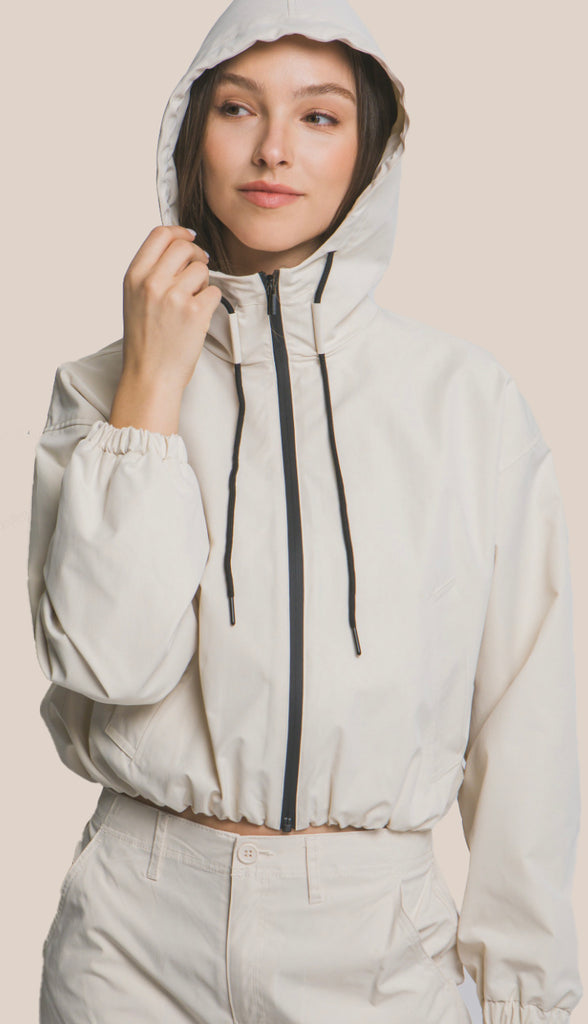 Lulu Hooded Full Zip Jacket- Cream