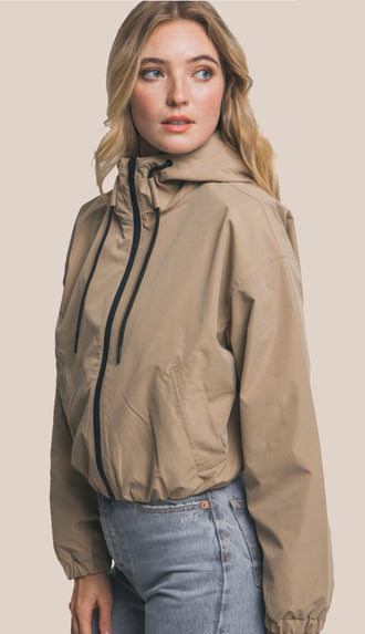 Lulu Hooded Full Zip Jacket- Khaki