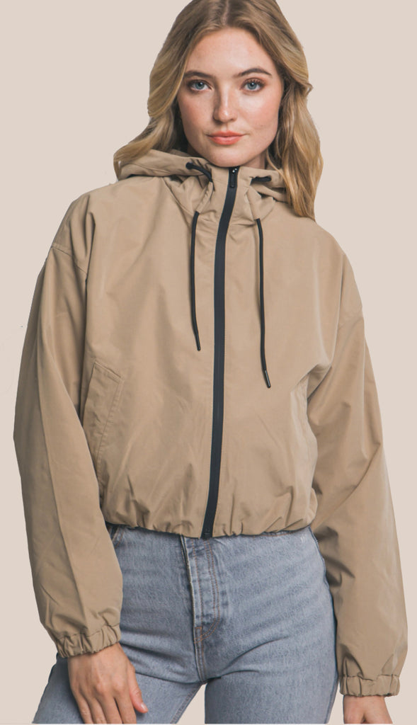 Lulu Hooded Full Zip Jacket- Khaki