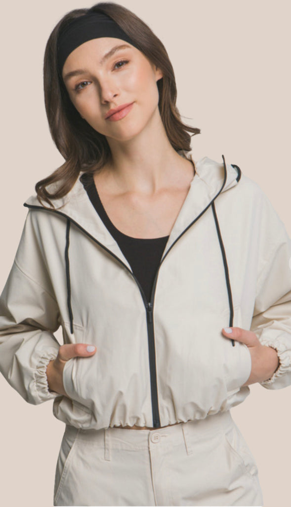 Lulu Hooded Full Zip Jacket- Cream