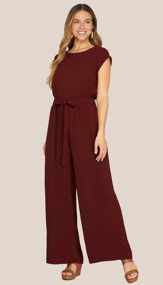 Zoe Elastic Waist Jumpsuit- Wine