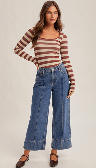 Making Things Easy Seamless Stripe Top- Wine