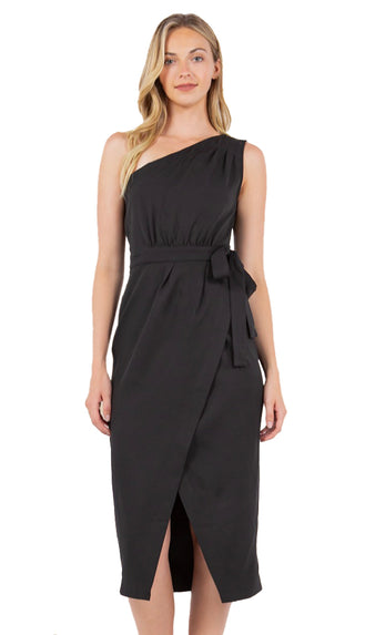 In The Moment One Shoulder Wrap Dress- Black