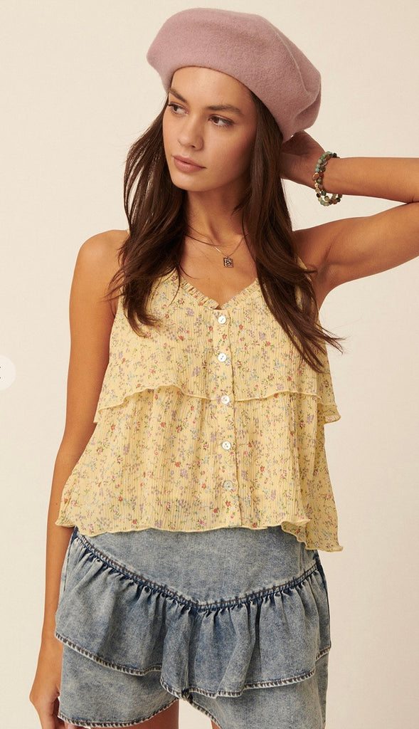 Marissa Floral Flounce Tank- Butter