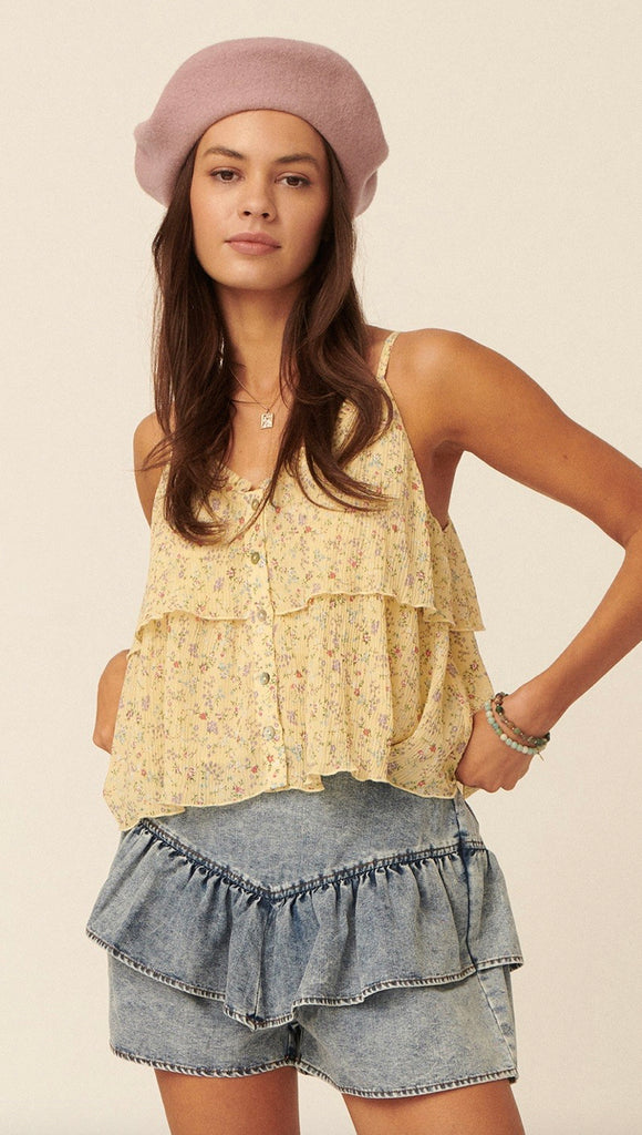Marissa Floral Flounce Tank- Butter