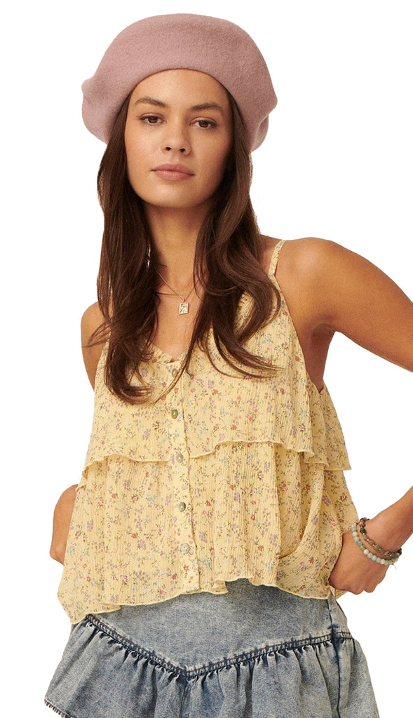 Marissa Floral Flounce Tank- Butter