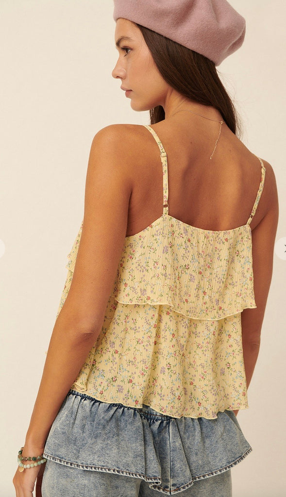 Marissa Floral Flounce Tank- Butter