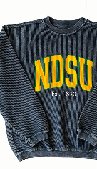 NDSU Washed Corded Crew Sweatshirt- Charcoal