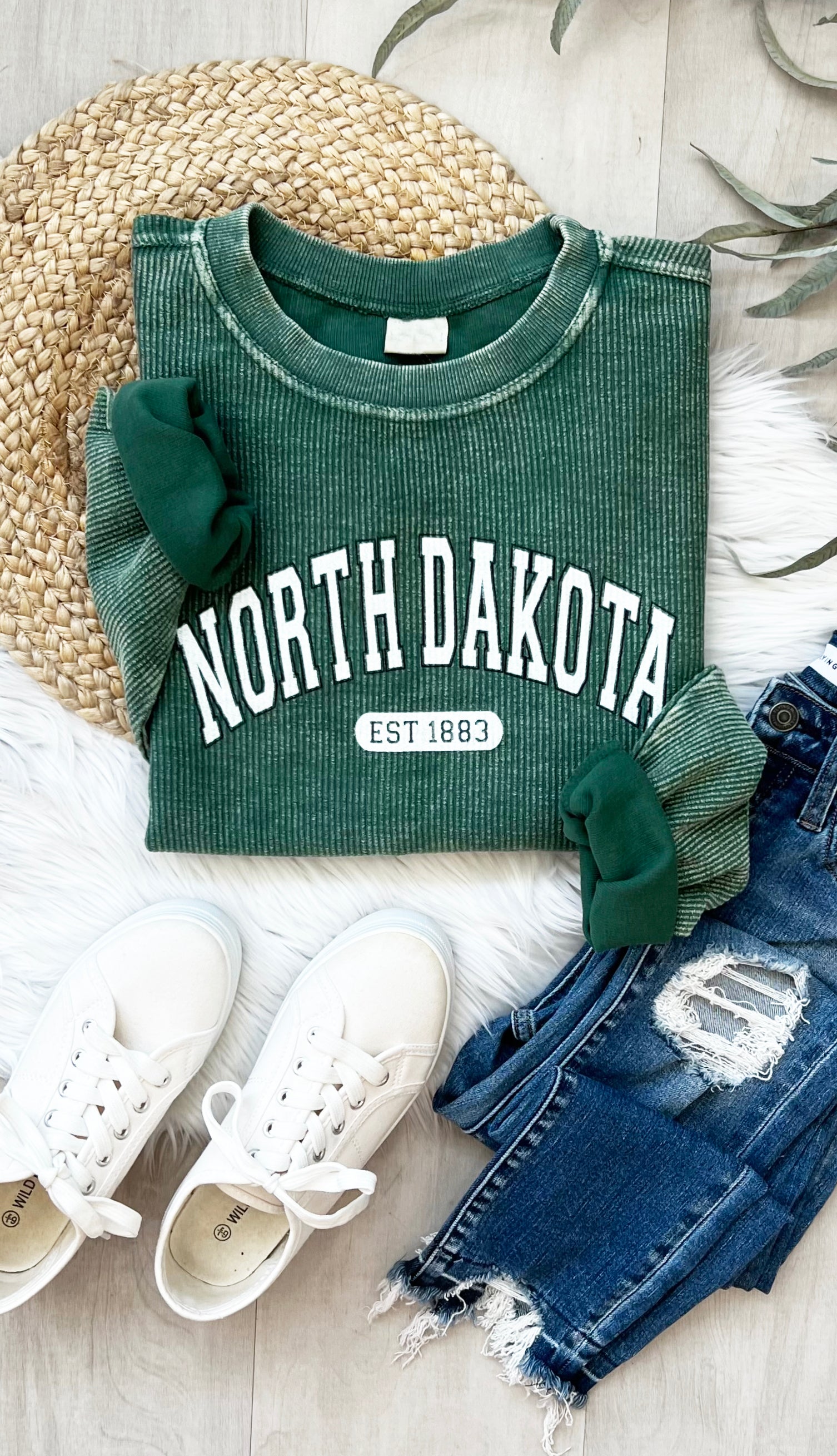 North Dakota Corded Crewneck Sweatshirt- Vintage Green