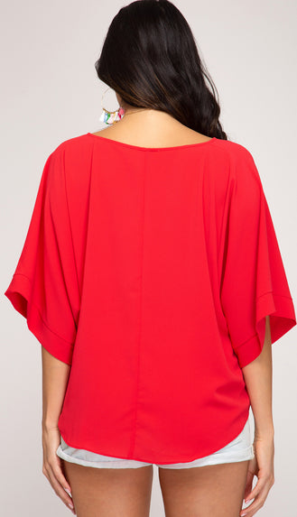 Keely Kimono Sleeve Side Tie Top- Scarlet