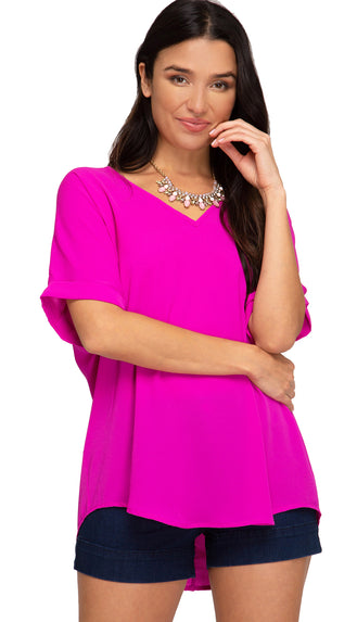 Brighter Days Drop Shoulder Top- Hot Pink