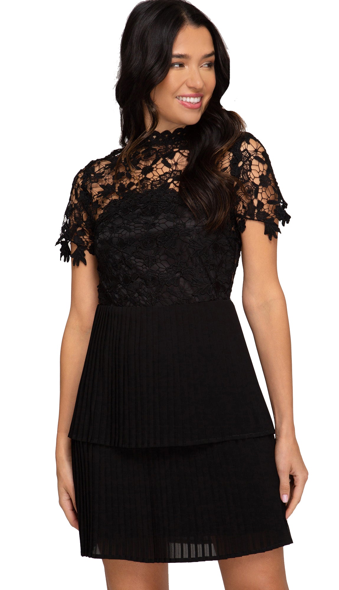 Dark Whispers Laced Top Dress- Black