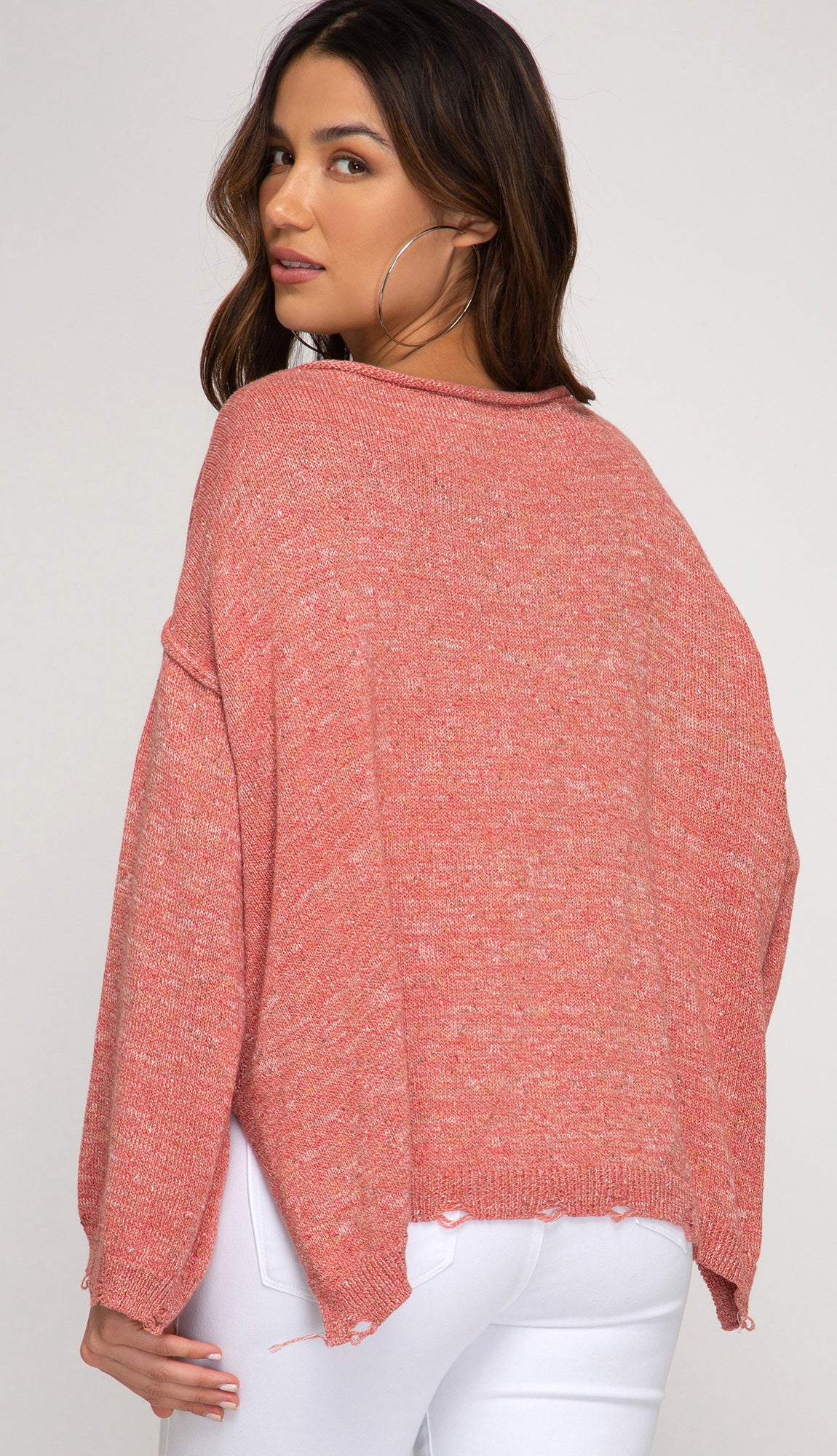 Easy Does It Distressed Pocket Sweater- Red