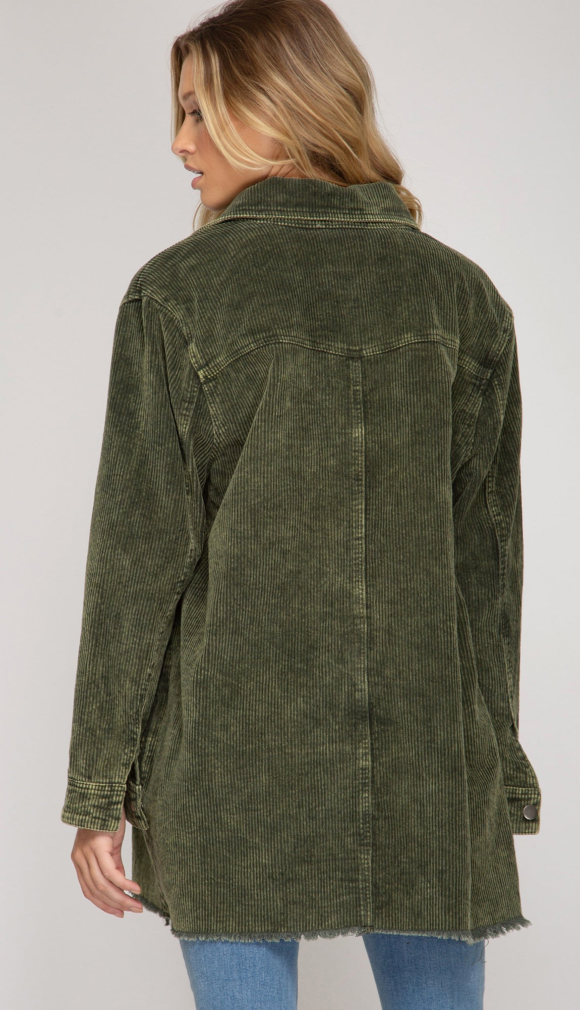 Stakes High Distressed Corduroy Jacket- Olive