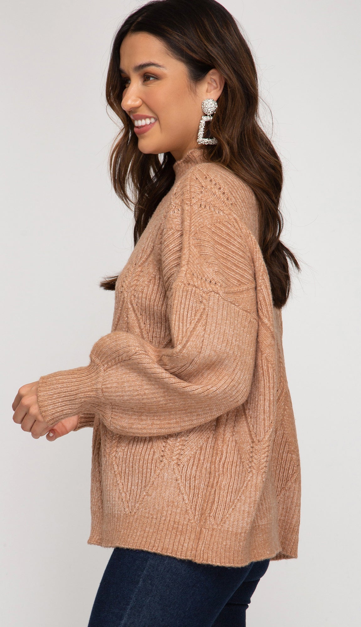 Friends And All Mock Neck Sweater- Light Cinnamon