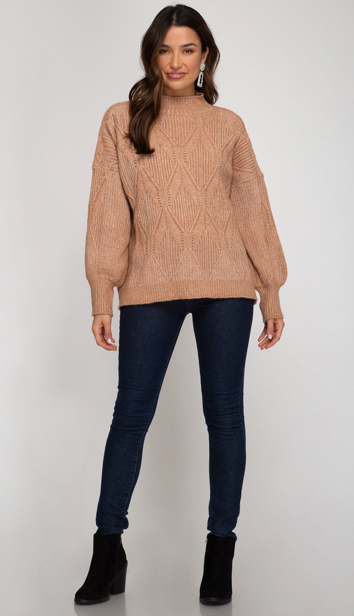 Friends And All Mock Neck Sweater- Light Cinnamon