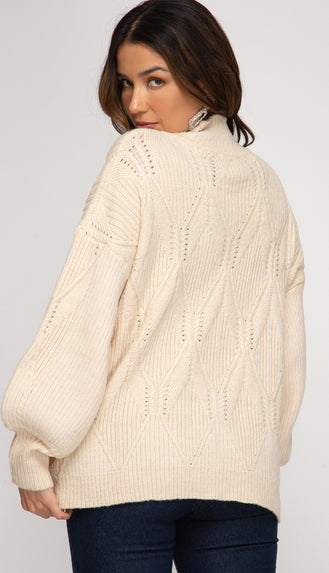 Friends And All Mock Neck Sweater- Ecru Ivory