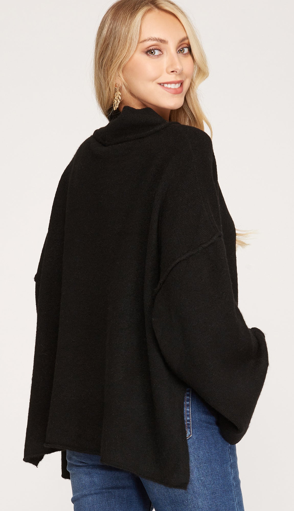 Setting The Standard Wide Sleeve Soft Sweater- Black