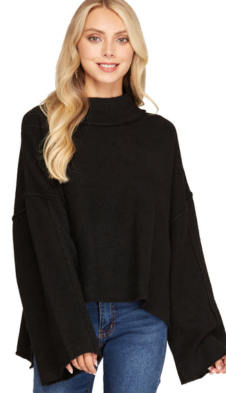 Setting The Standard Wide Sleeve Soft Sweater- Black