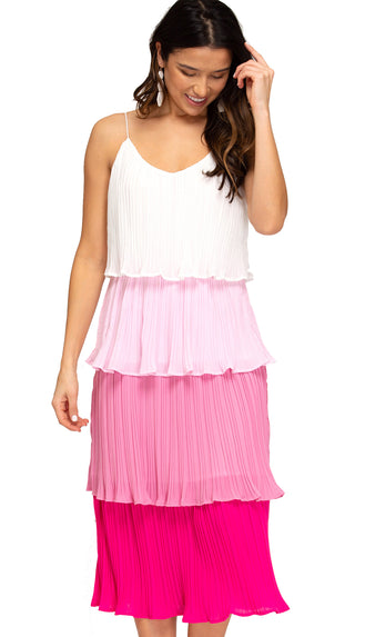 Color Me Happy Tiered Color Block Dress- Pink