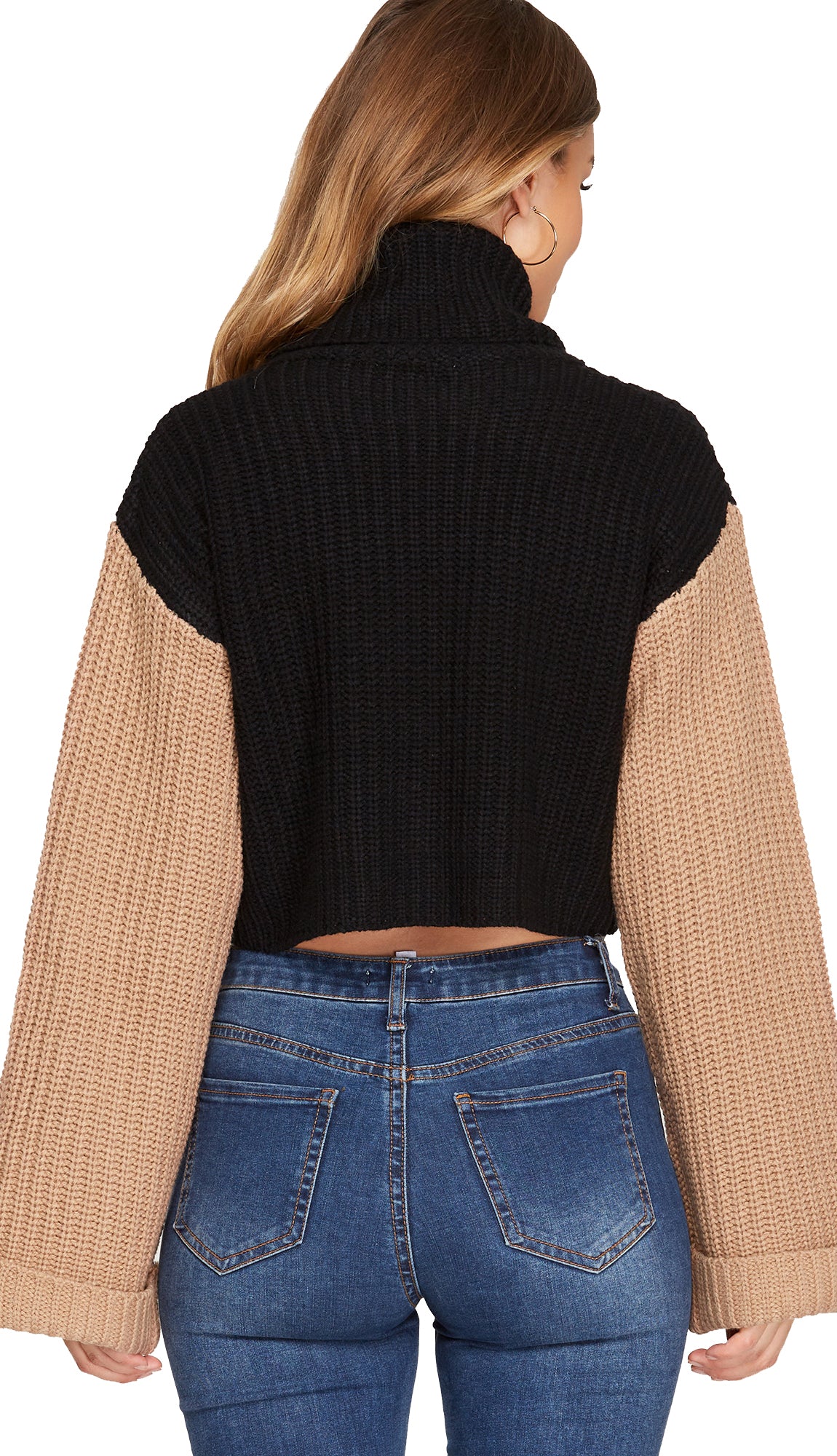 Lola Turtle Neck Crop Sweater- Black/Mocha