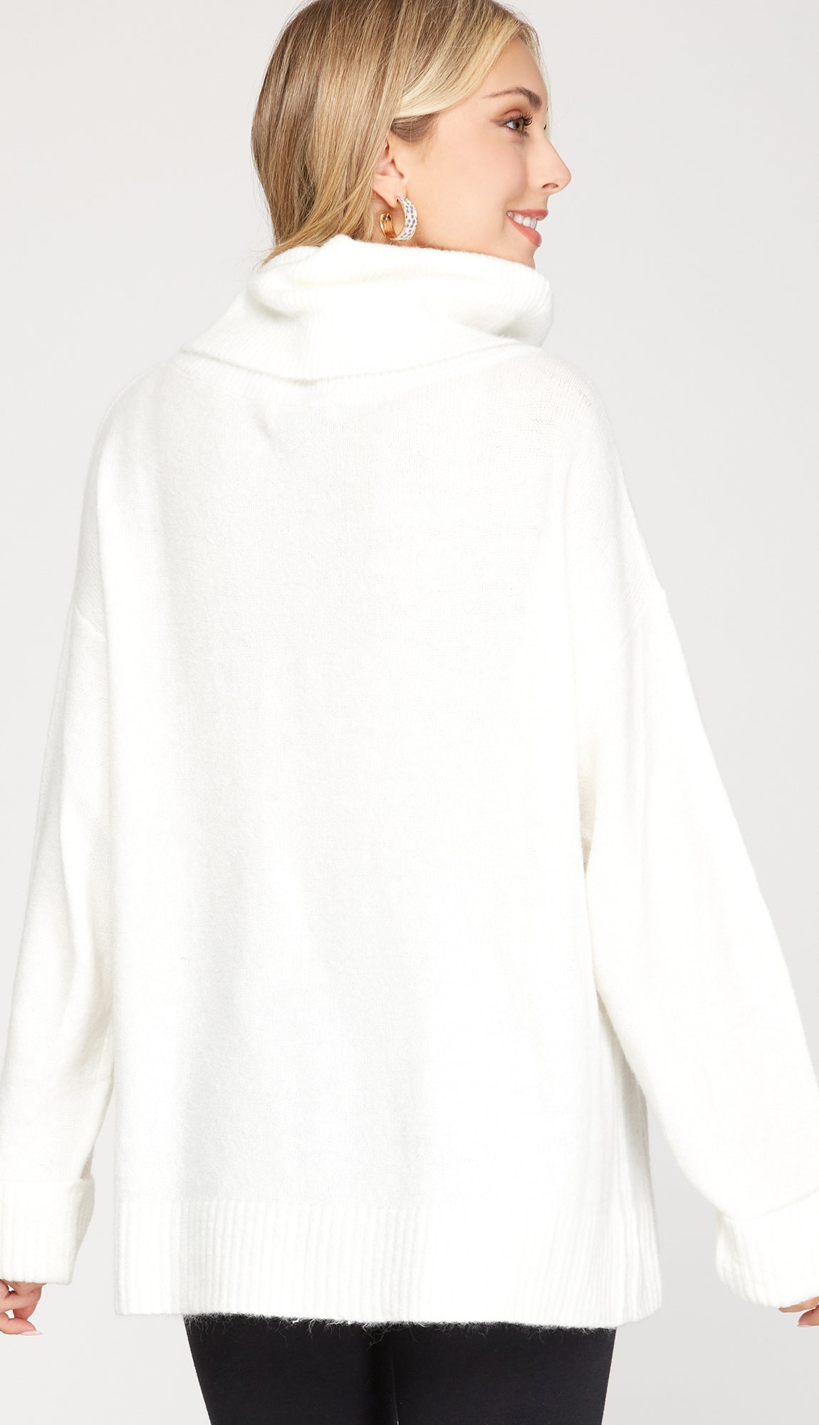 Snow Bunny Cuff Sleeve Cowl Sweater- Off White