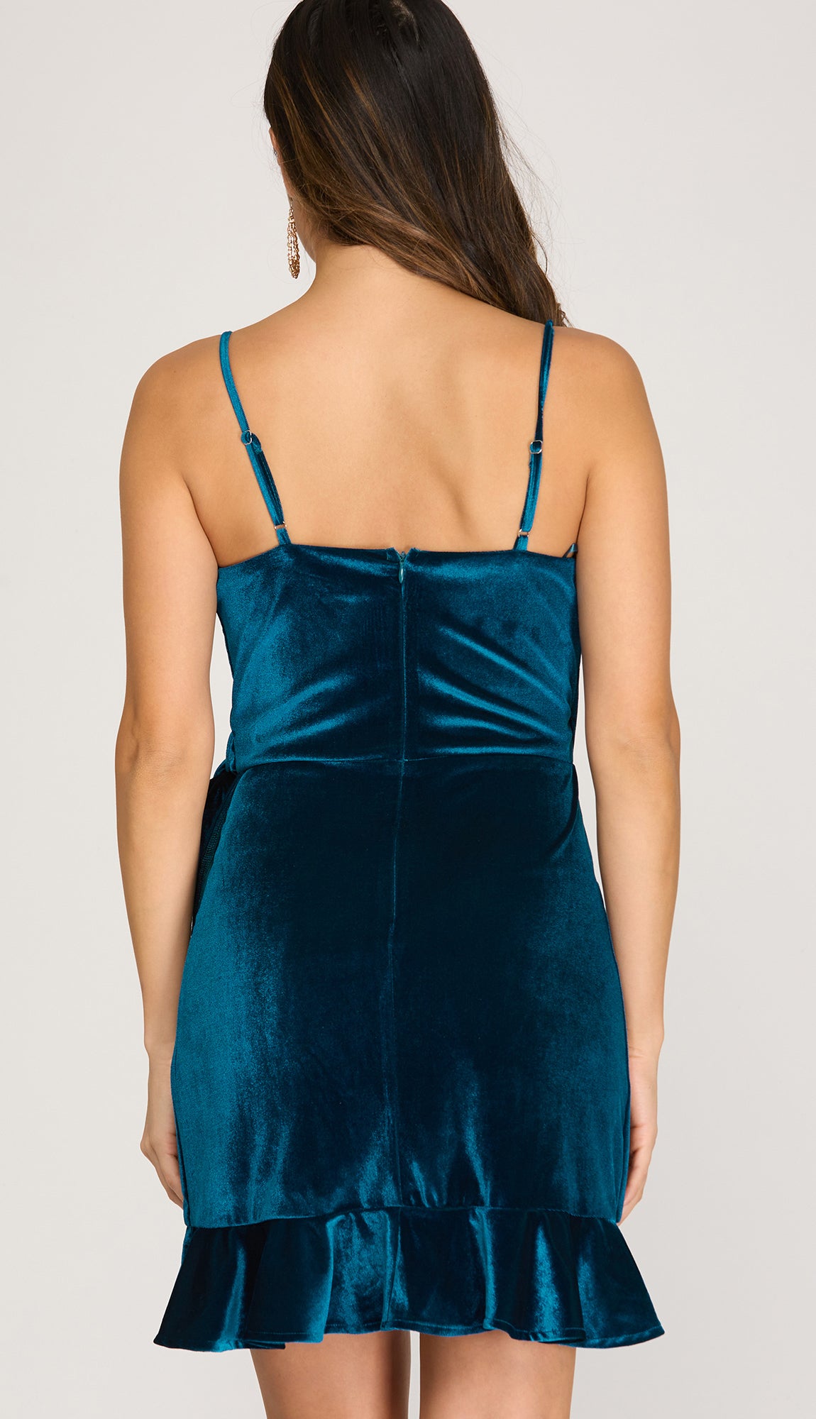 Serenity Cami Stretch Velvet Dress- Teal Blue