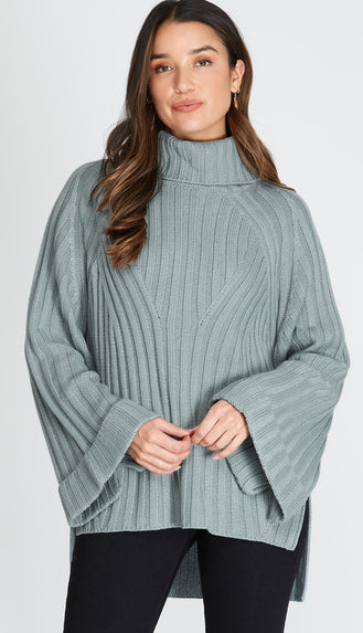 Fallon Wide Cuff Sleeve Turtleneck Sweater- Slate