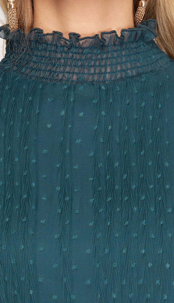 Plisse Smocked Swiss Dot Bodysuit- Cream