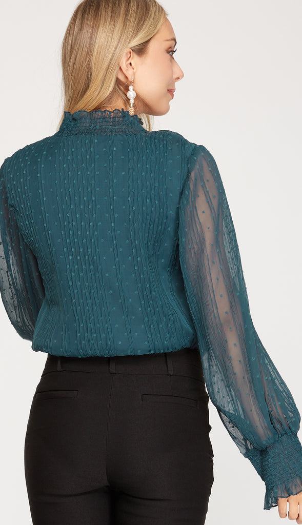 Plisse Smocked Swiss Dot Bodysuit- Cream