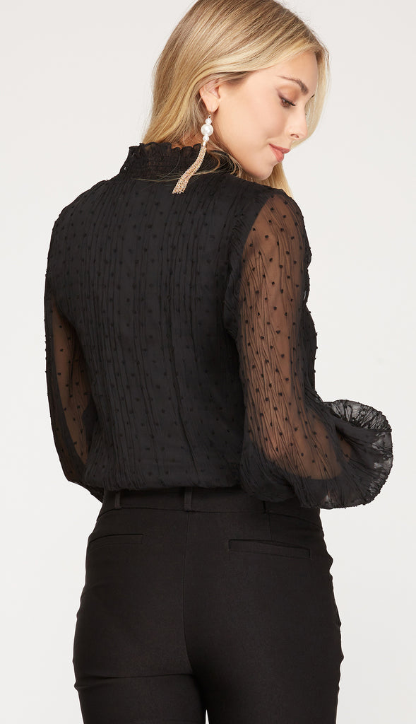 Plisse Smocked Swiss Dot Bodysuit- Cream