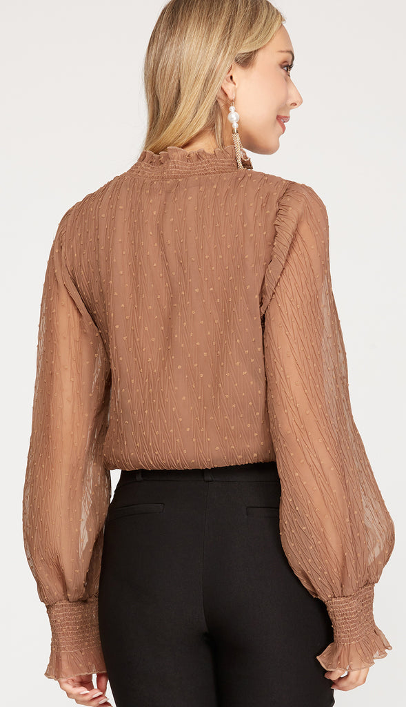 Plisse Smocked Swiss Dot Bodysuit- Cream