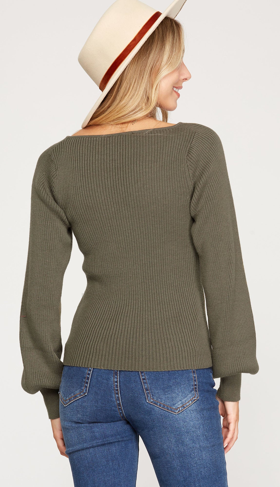 Maren V Neck Sweater- Olive