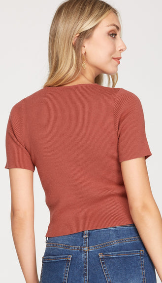 Erika Short Sleeve Crop Sweater- Marsala